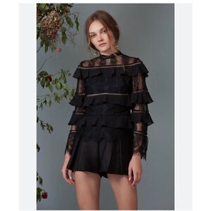 Keepsake Better Days Scalloped Lace Ruffle Long Sleeve Top